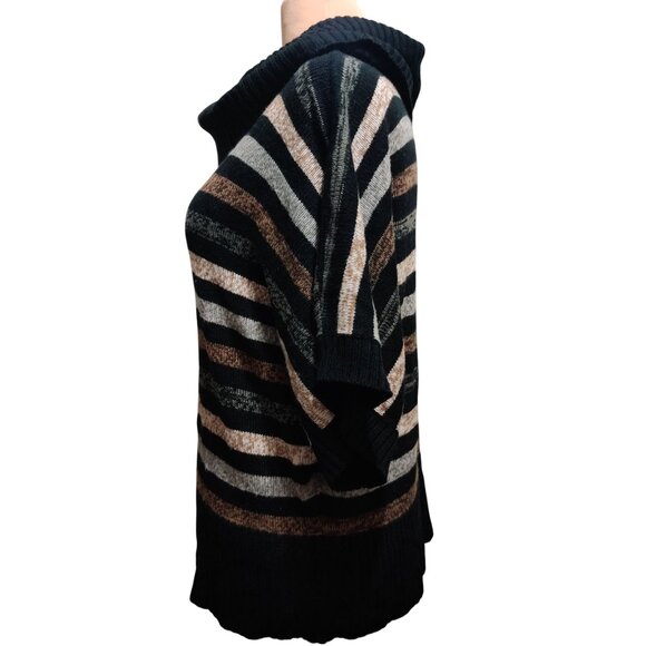 Faded Glory XXL Black Tan Gray Striped Knit Cowl Neck Batwing Sleeve Sweater - Picture 5 of 8